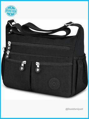 Nylon Crossbody Bag Lightweight Large Travel Purse Multi-Pocket Shoulder